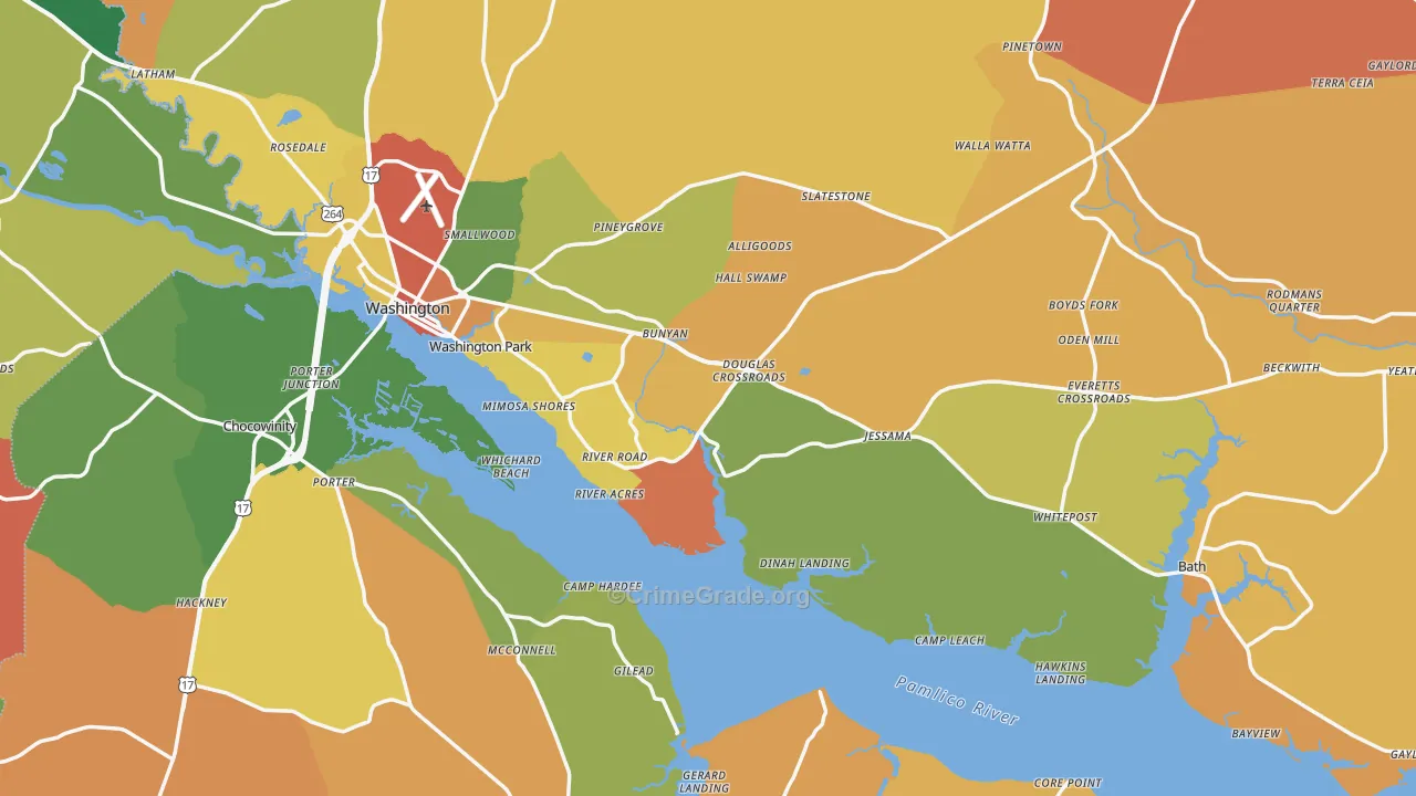 Beaufort County, NC Map of Robbery Rates
