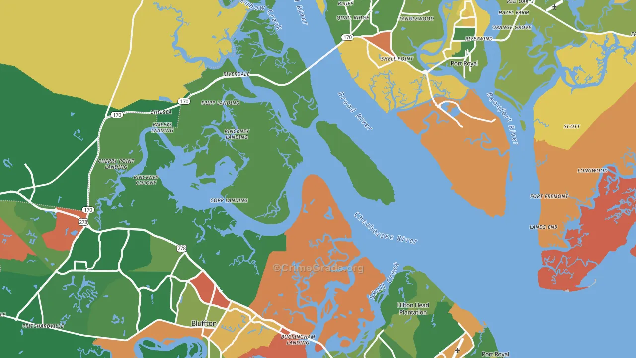 Beaufort County, SC Map of Robbery Rates