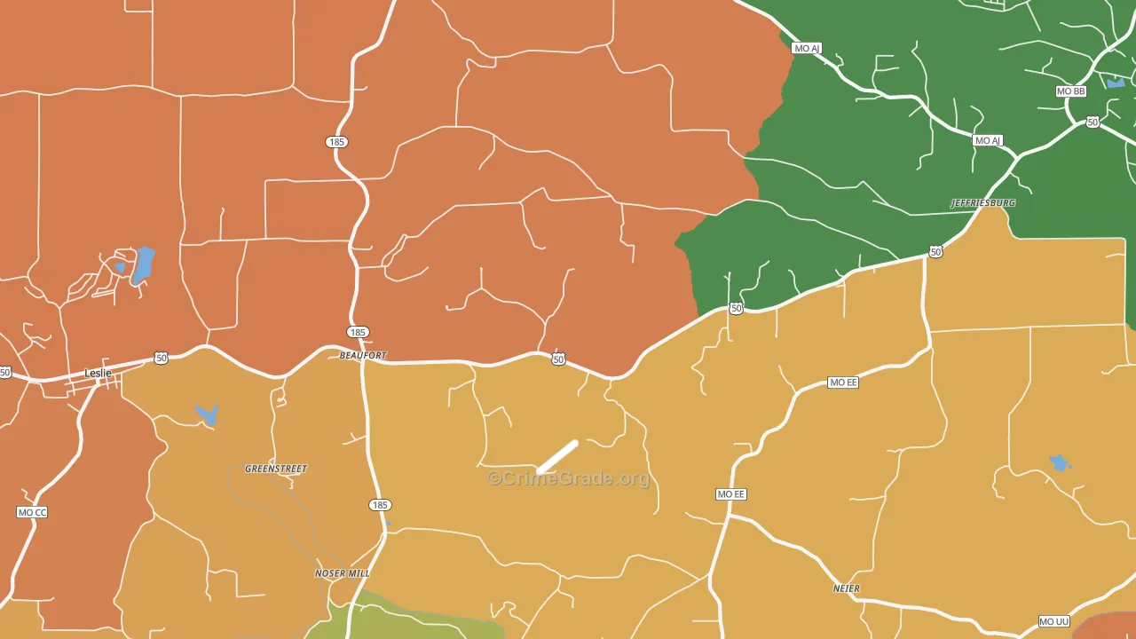Beaufort, MO Map of Robbery Rates