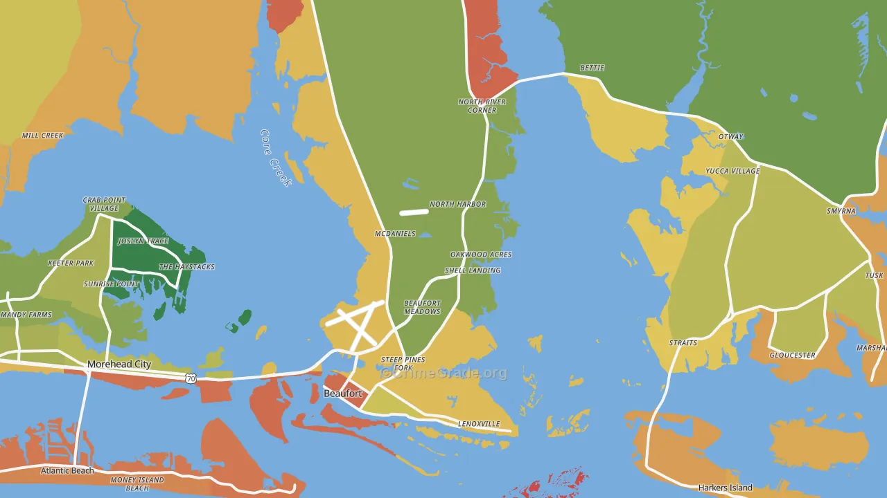 Beaufort, NC Map of Robbery Rates