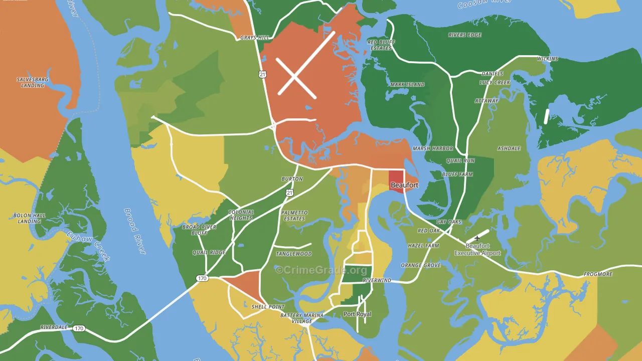 Beaufort, SC Map of Robbery Rates