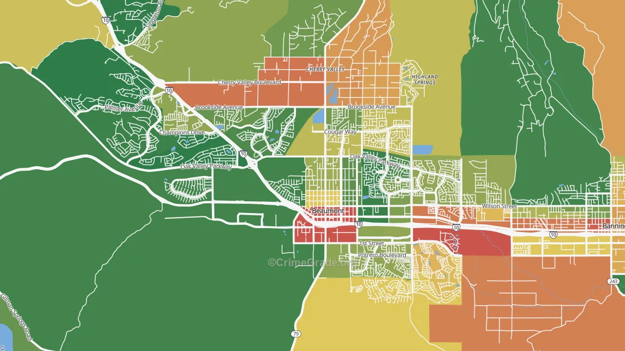 Beaumont, CA Map of Robbery Rates