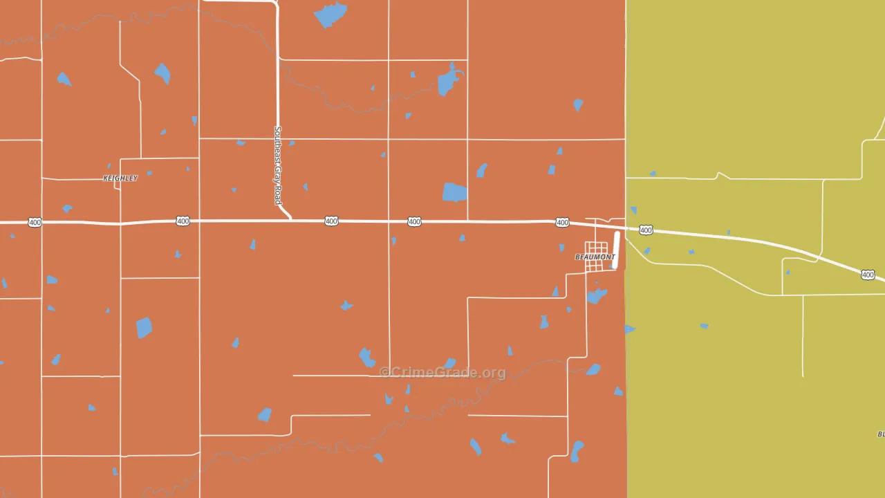 Beaumont, KS Map of Robbery Rates
