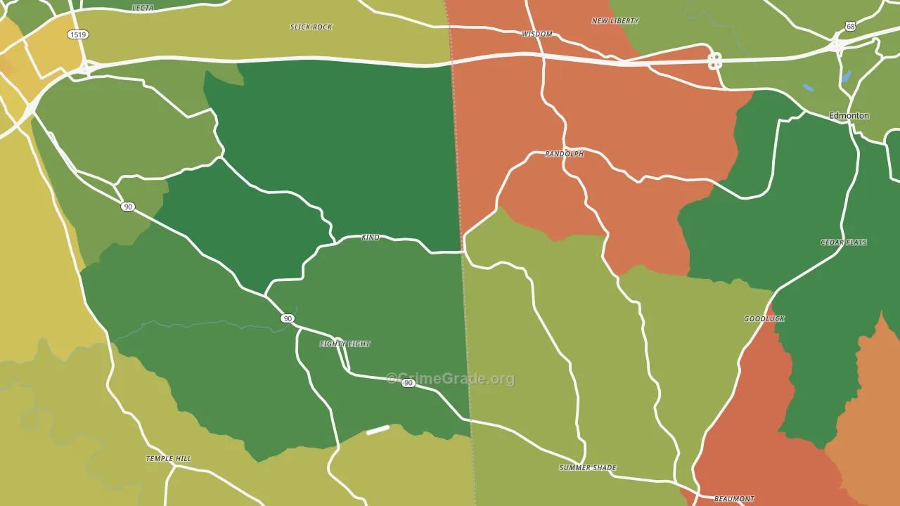 Beaumont, KY Map of Robbery Rates