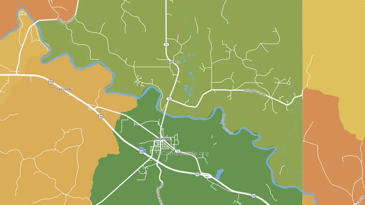 Beaumont, MS Map of Robbery Rates