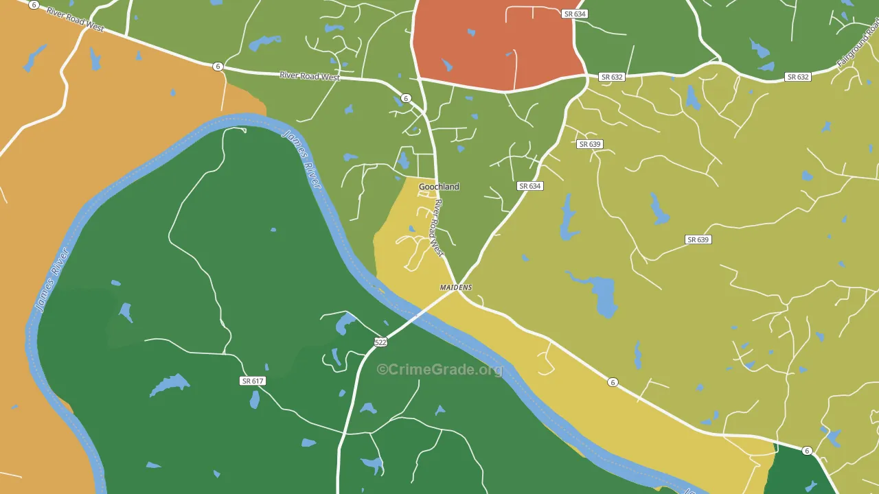 Beaumont, VA Map of Robbery Rates