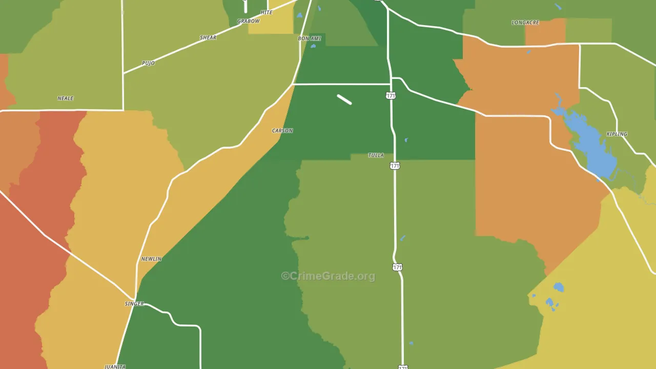 Beauregard Parish, LA Map of Robbery Rates