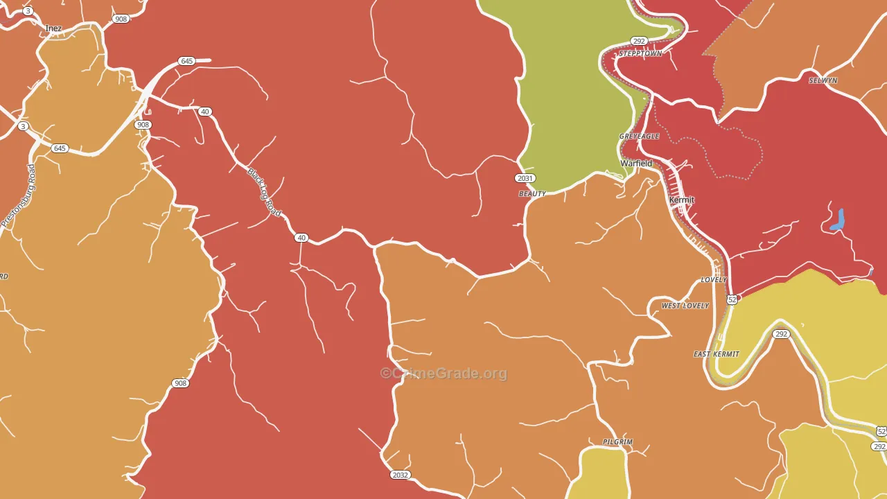 Beauty, KY Map of Robbery Rates