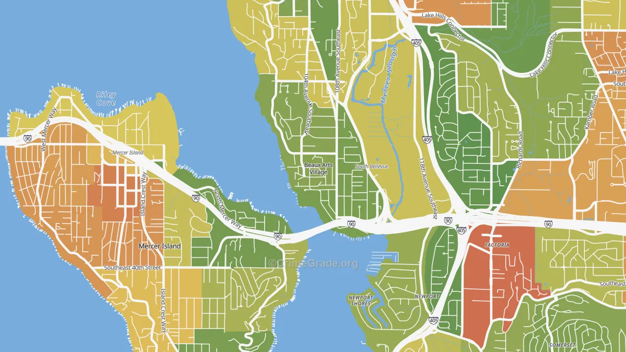 Beaux Arts Village, WA Map of Robbery Rates