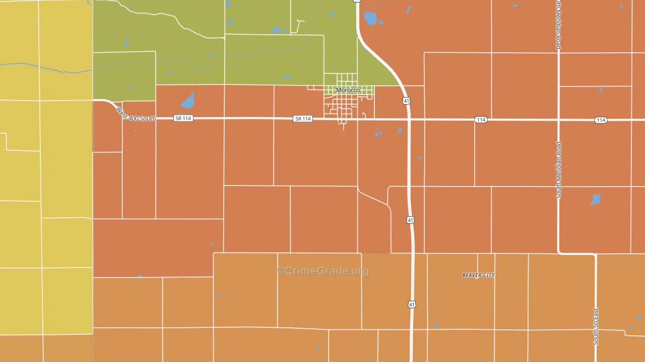 Beaver City, IN Map of Robbery Rates