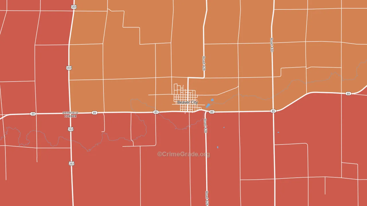 Beaver City, NE Map of Robbery Rates