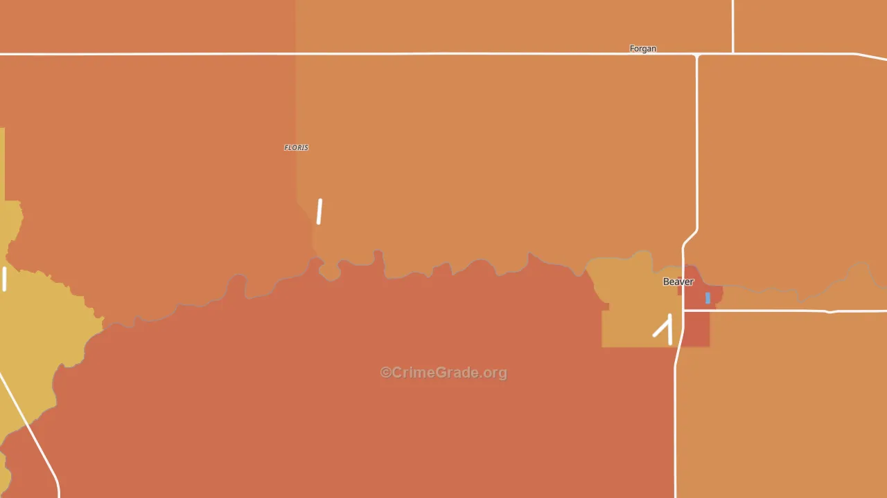 Beaver County, OK Map of Robbery Rates