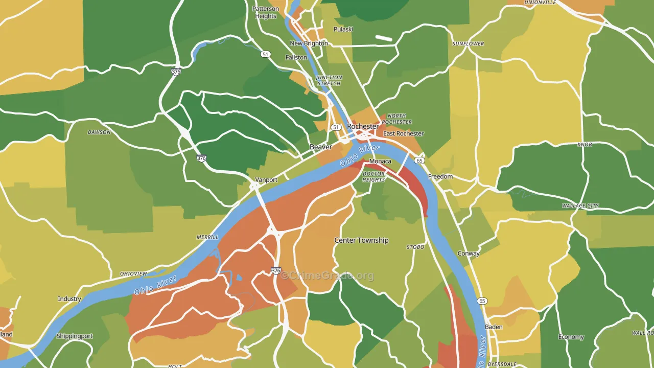 Beaver County, PA Map of Robbery Rates