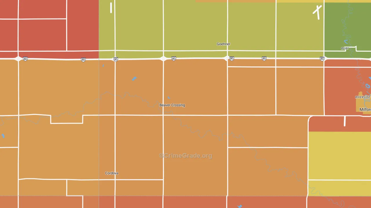 Beaver Crossing, NE Map of Robbery Rates