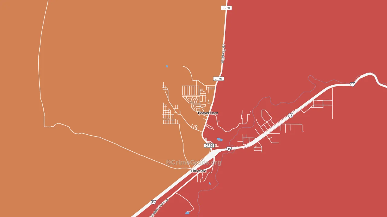 Beaver Dam, AZ Map of Robbery Rates