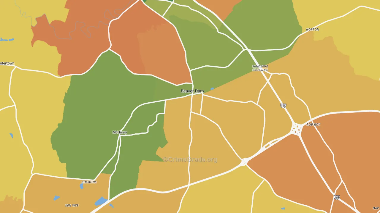 Beaver Dam, KY Map of Robbery Rates