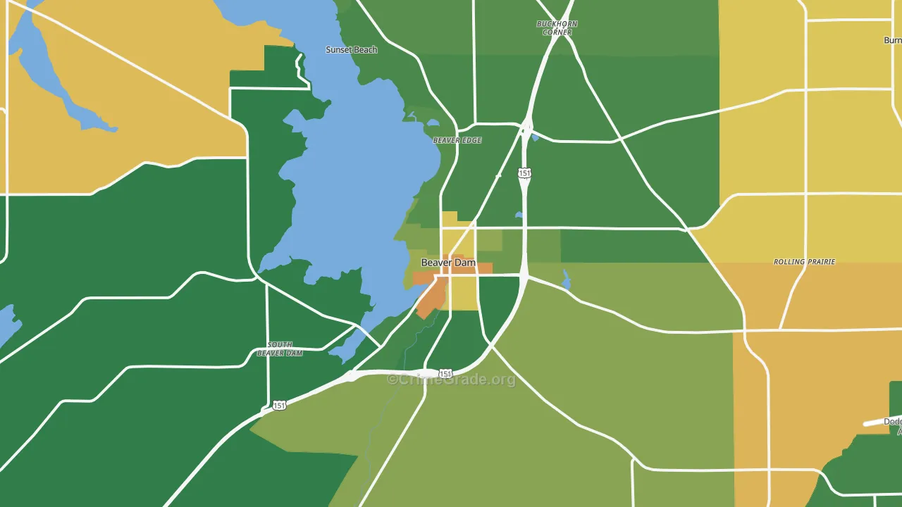 Beaver Dam, WI Map of Robbery Rates