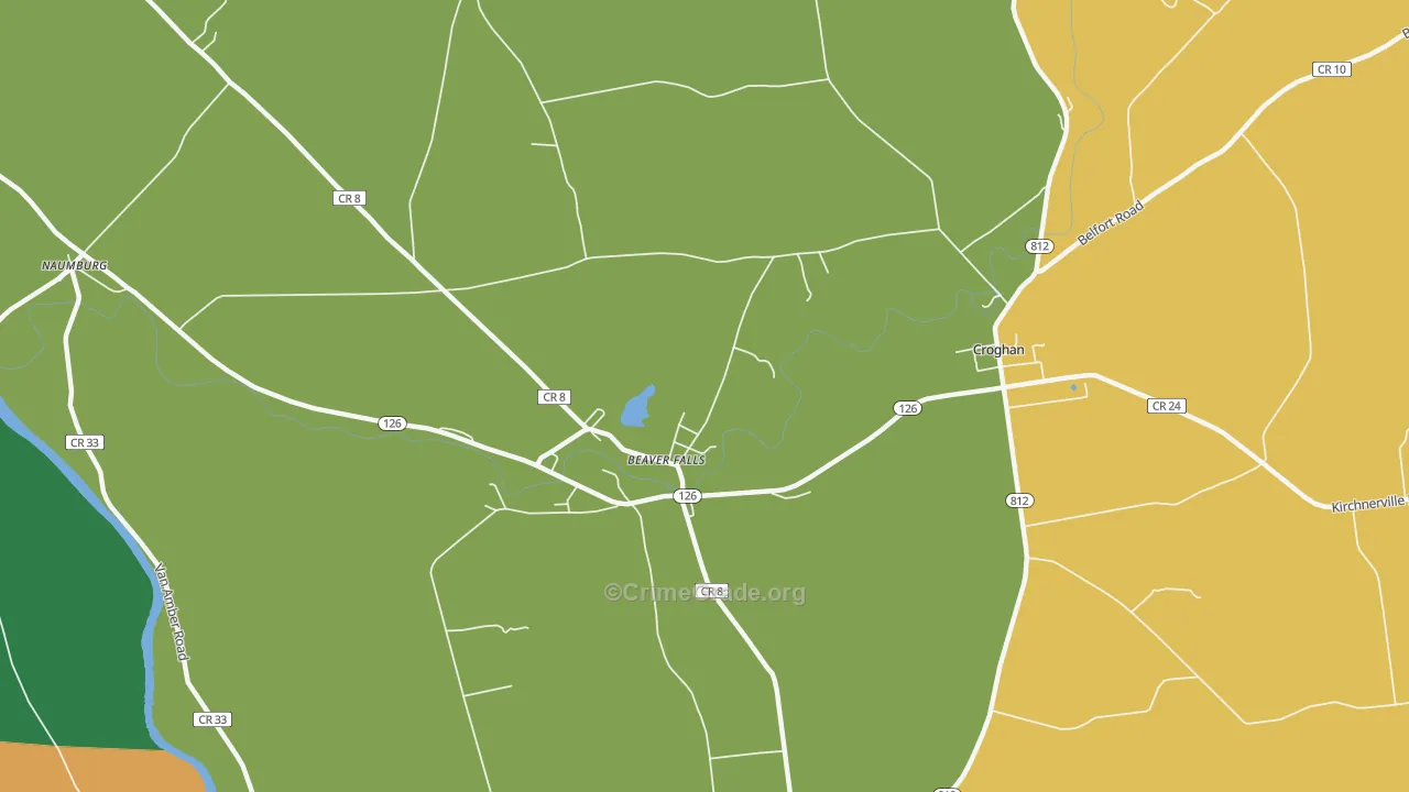 Beaver Falls, NY Map of Robbery Rates