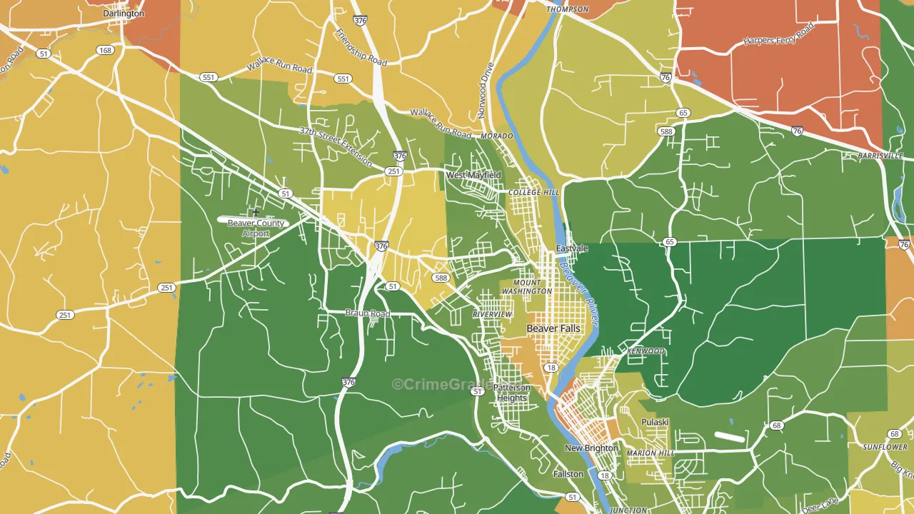 Beaver Falls, PA Map of Robbery Rates