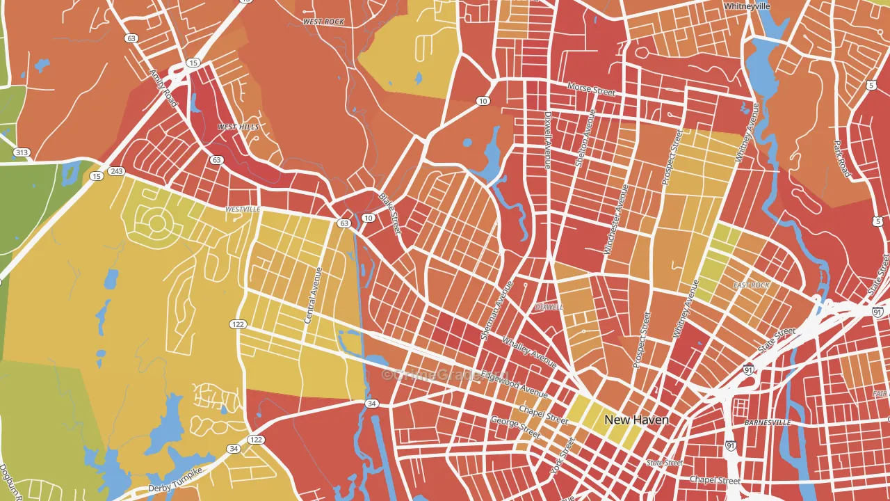 Beaver Hills, New Haven, CT Map of Robbery Rates