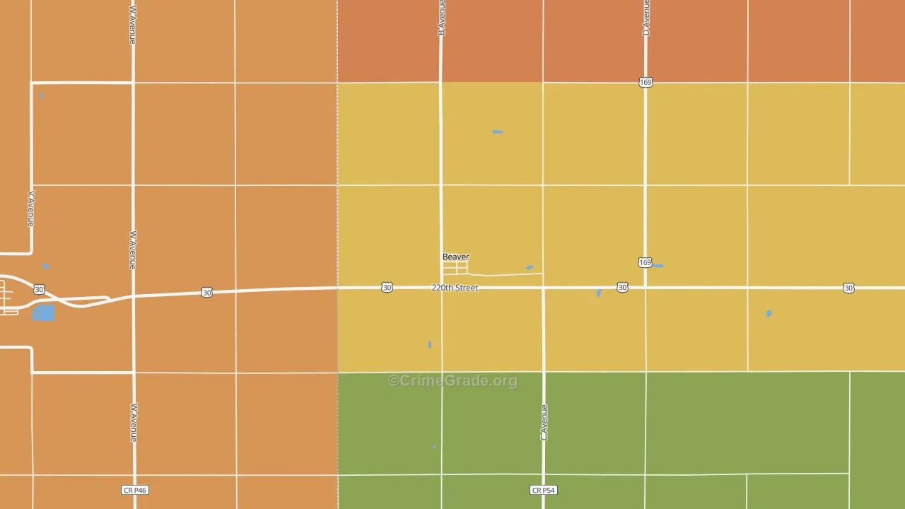 Beaver, IA Map of Robbery Rates