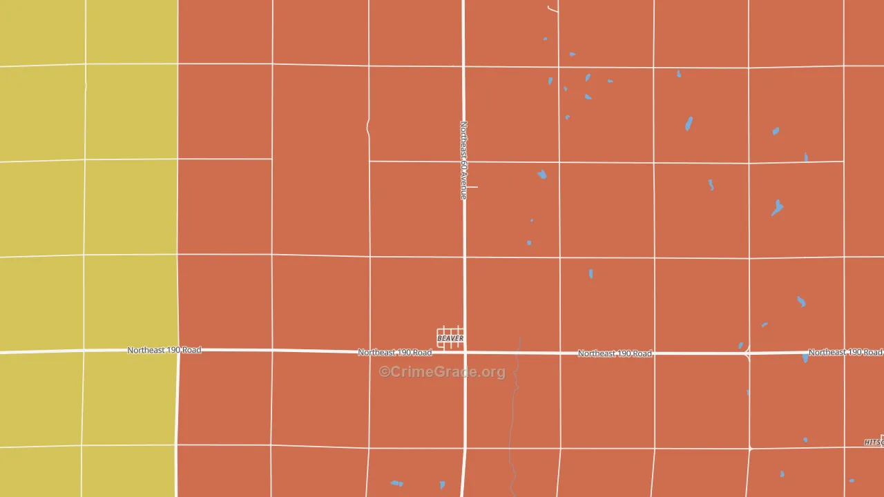 Beaver, KS Map of Robbery Rates