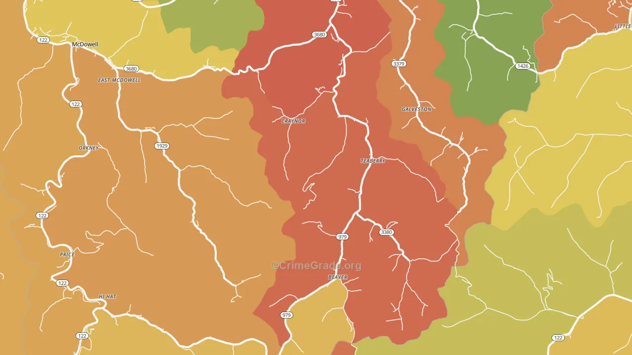 Beaver, KY Map of Robbery Rates