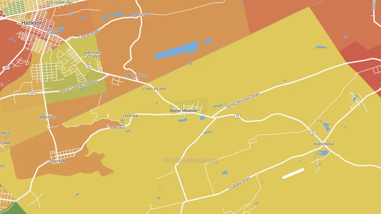 Beaver Meadows, PA Map of Robbery Rates