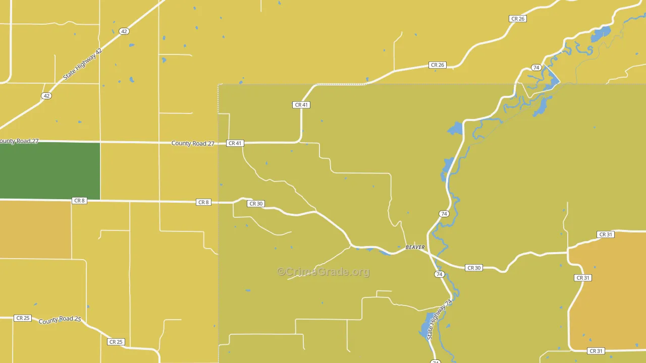 Beaver, MN Map of Robbery Rates