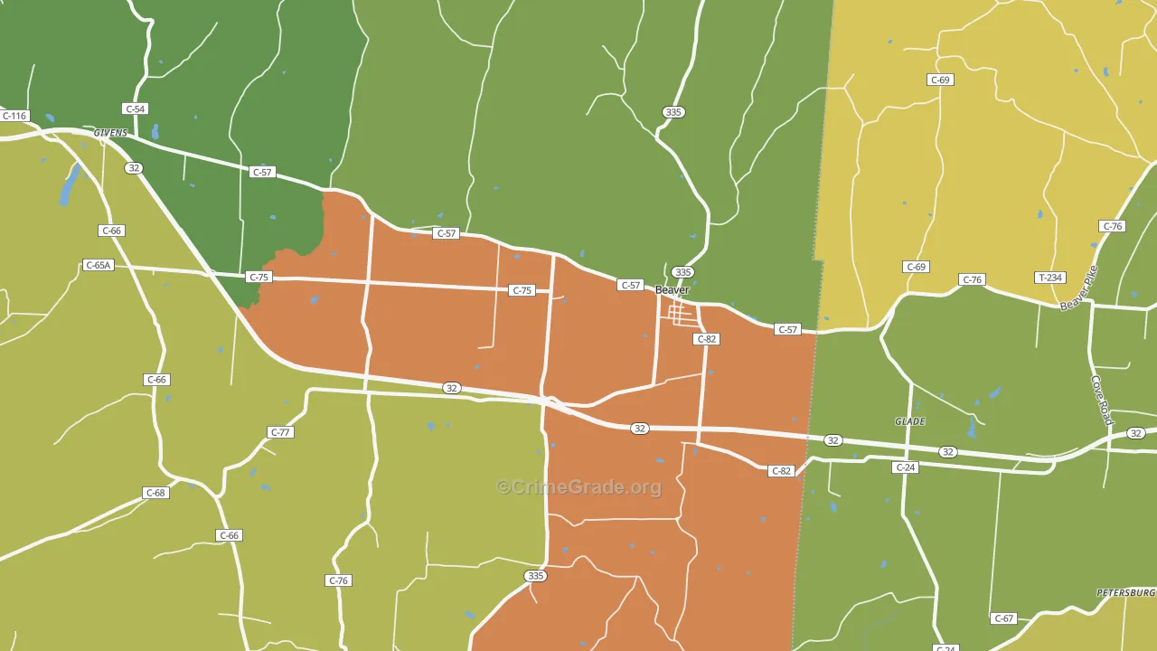 Beaver, OH Map of Robbery Rates