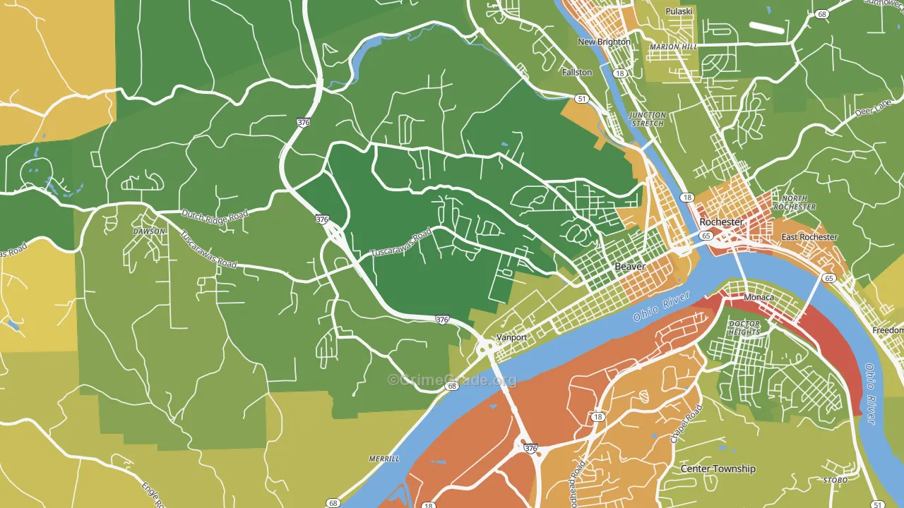 Beaver, PA Map of Robbery Rates