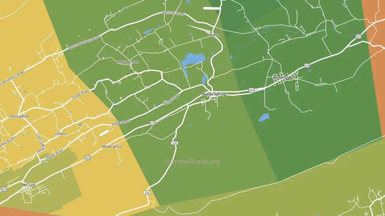 Beaver Springs, PA Map of Robbery Rates