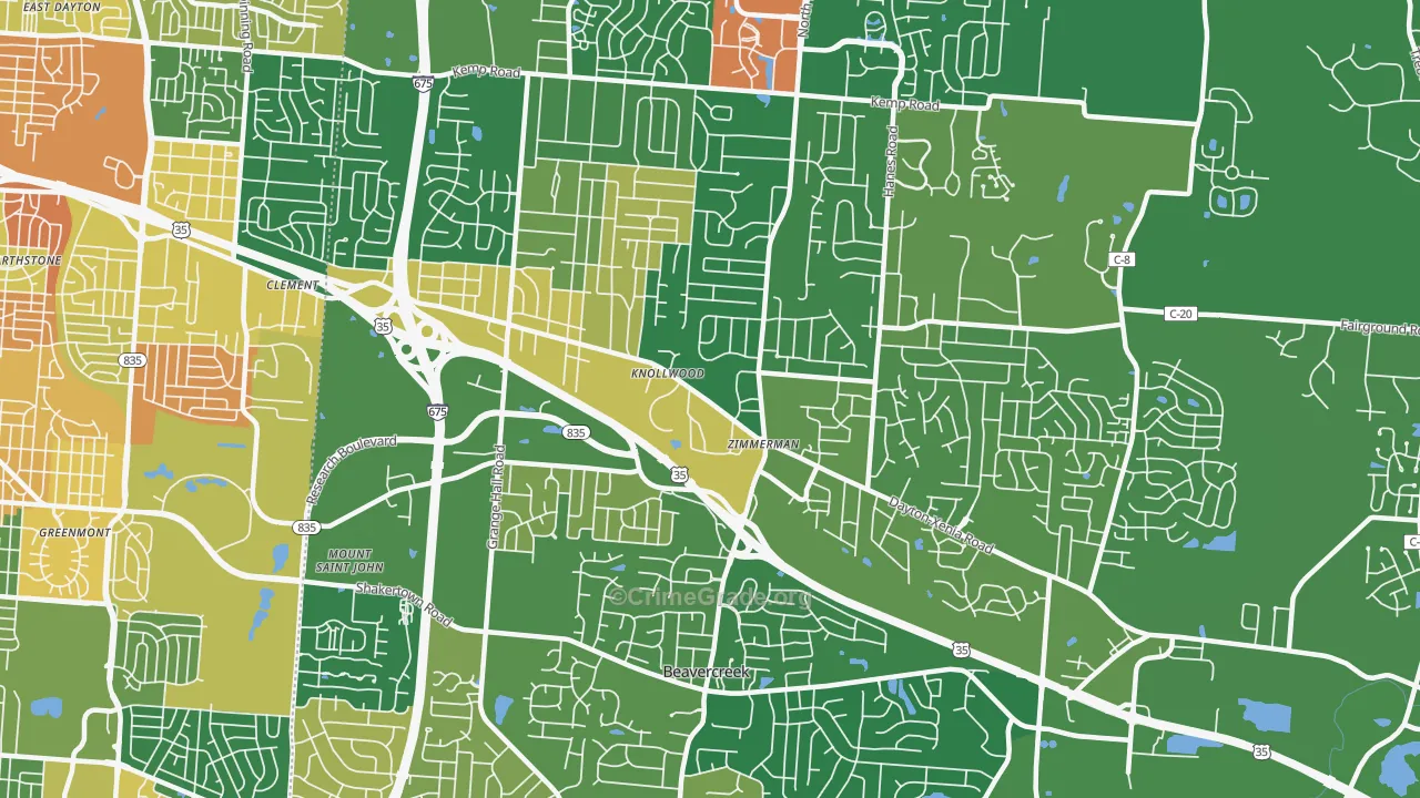 Beavercreek, OH Map of Robbery Rates