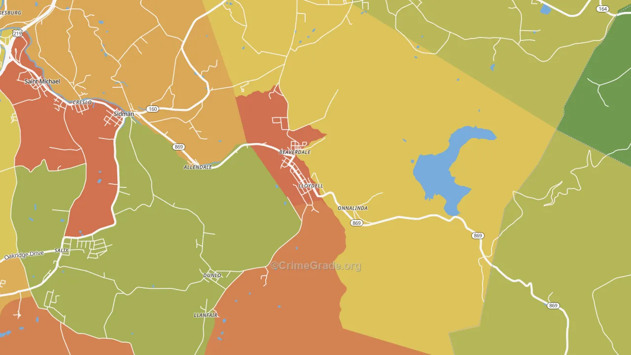 Beaverdale, PA Map of Robbery Rates