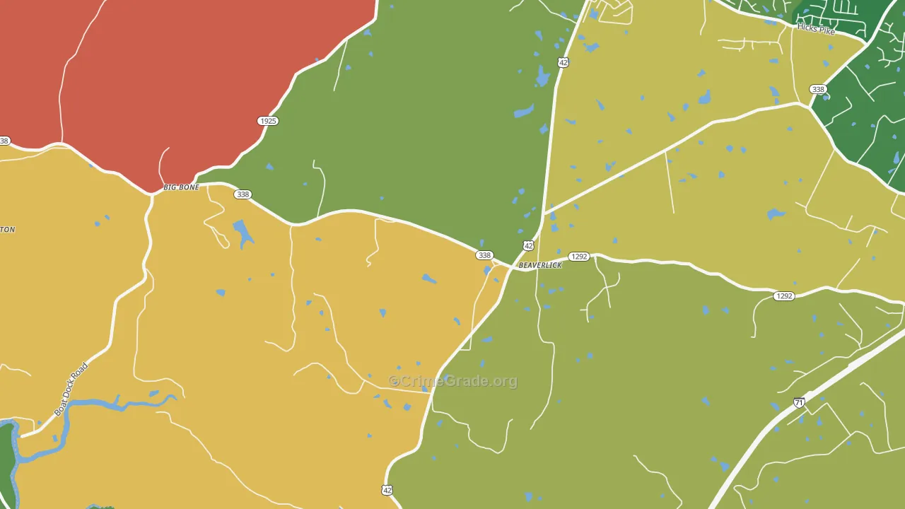 Beaverlick, KY Map of Robbery Rates