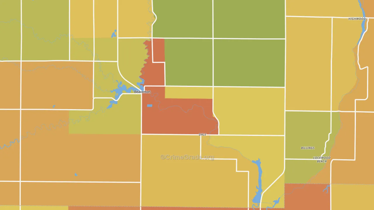 Beaverton, MI Map of Robbery Rates