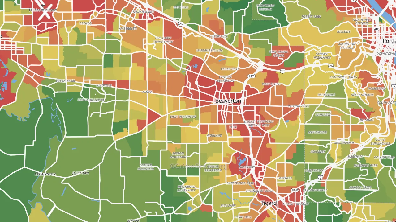 Beaverton, OR Map of Robbery Rates