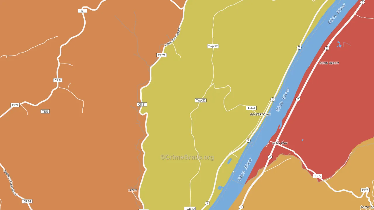 Beavertown, OH Map of Robbery Rates