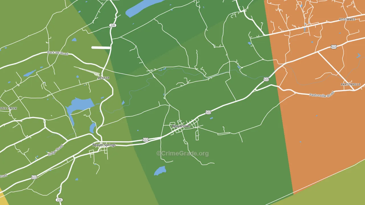 Beavertown, PA Map of Robbery Rates