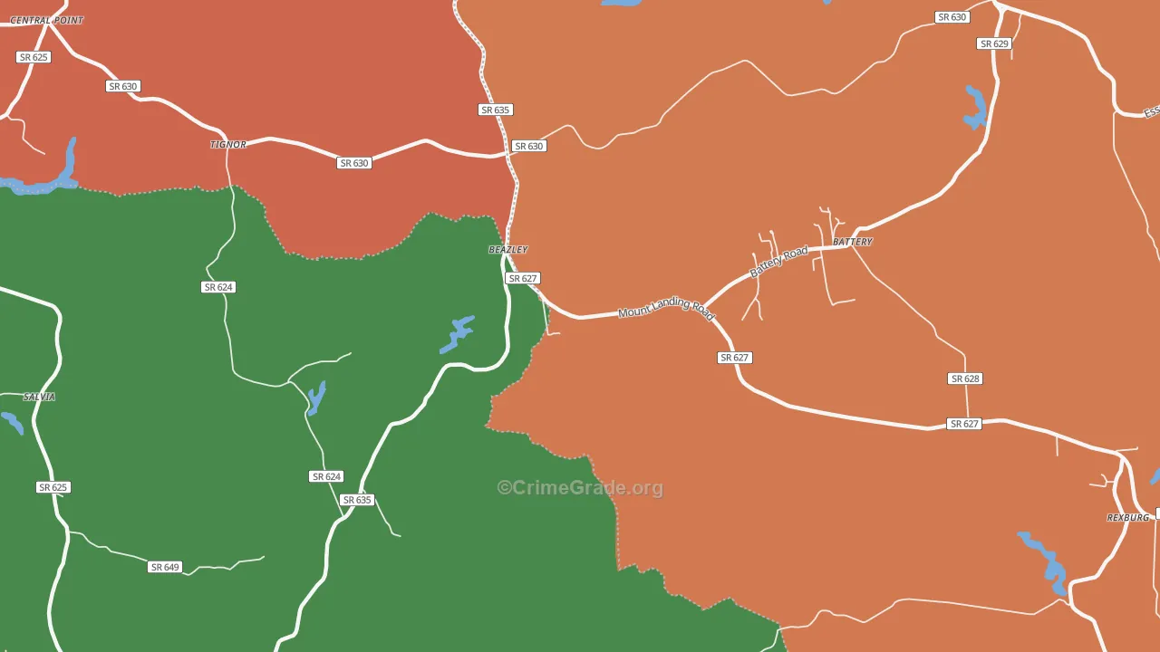 Beazley, VA Map of Robbery Rates
