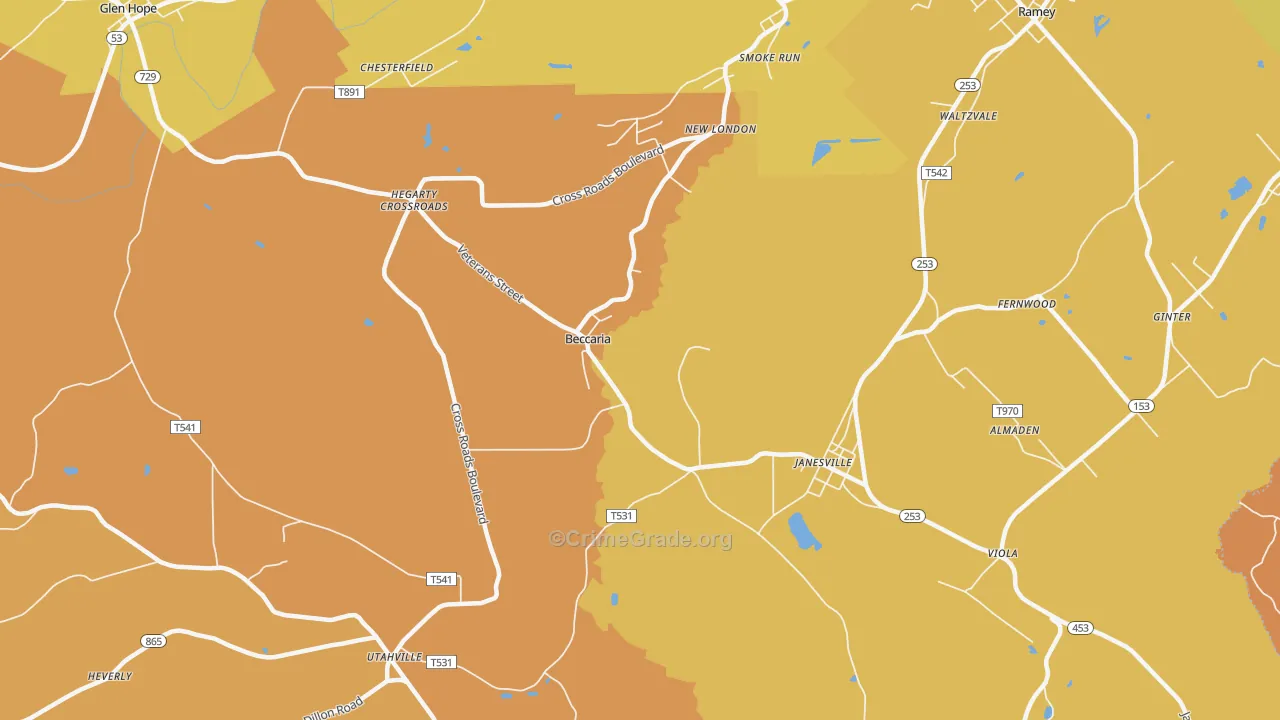 Beccaria, PA Map of Robbery Rates