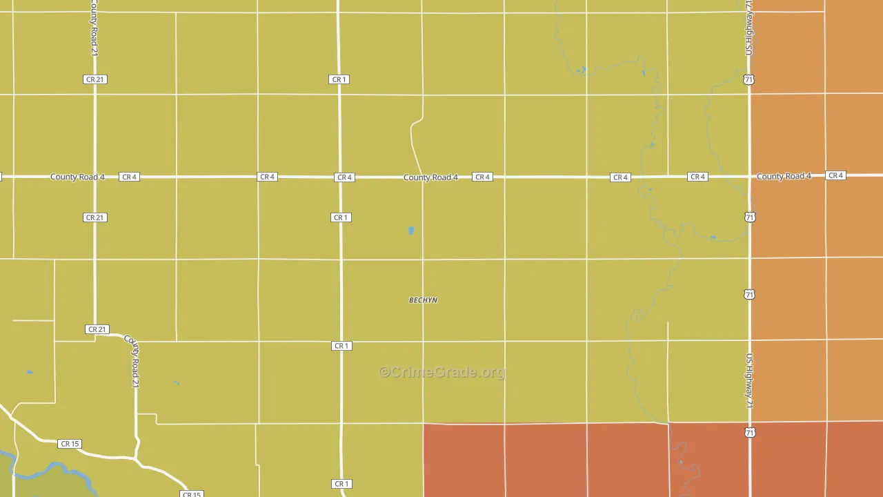 Bechyn, MN Map of Robbery Rates