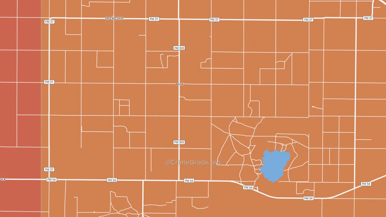 Beck, TX Map of Robbery Rates