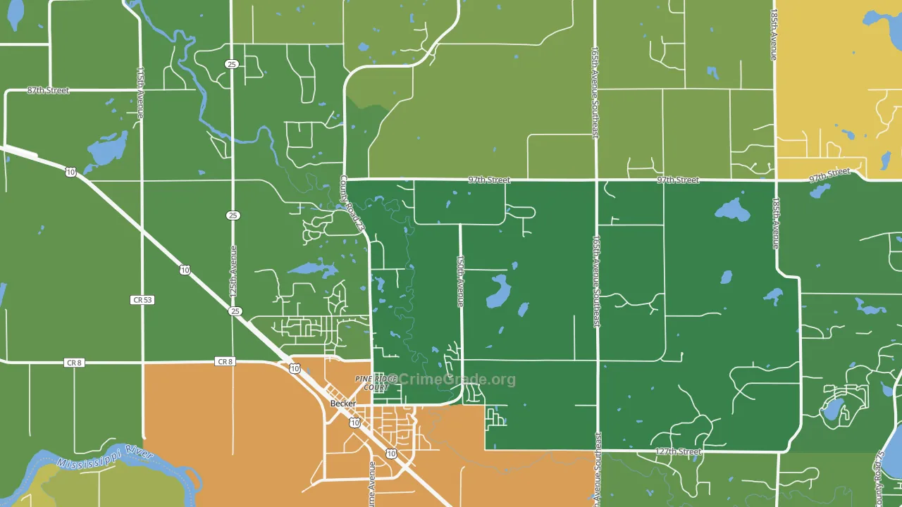Becker, MN Map of Robbery Rates