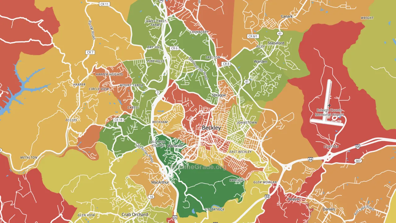 Beckley, WV Map of Robbery Rates
