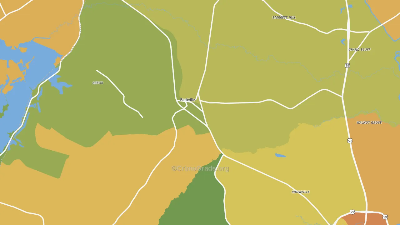 Beckville, TX Map of Robbery Rates