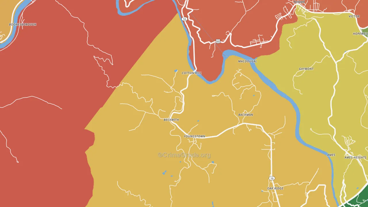 Beckwith, WV Map of Robbery Rates