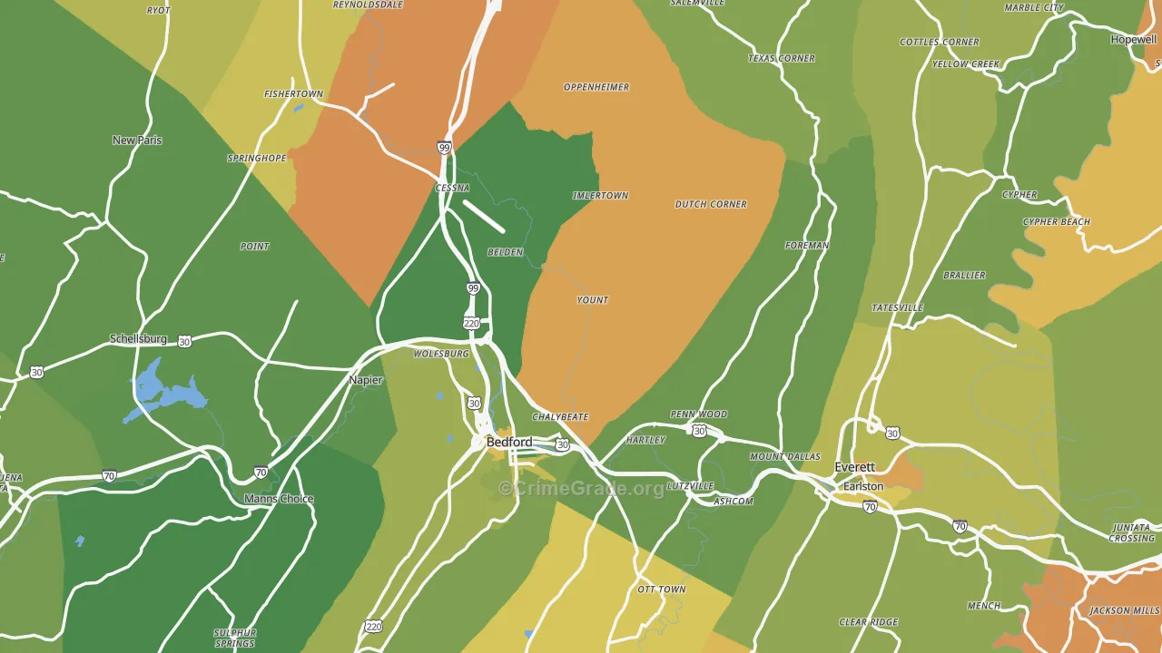 Bedford County, PA Map of Robbery Rates