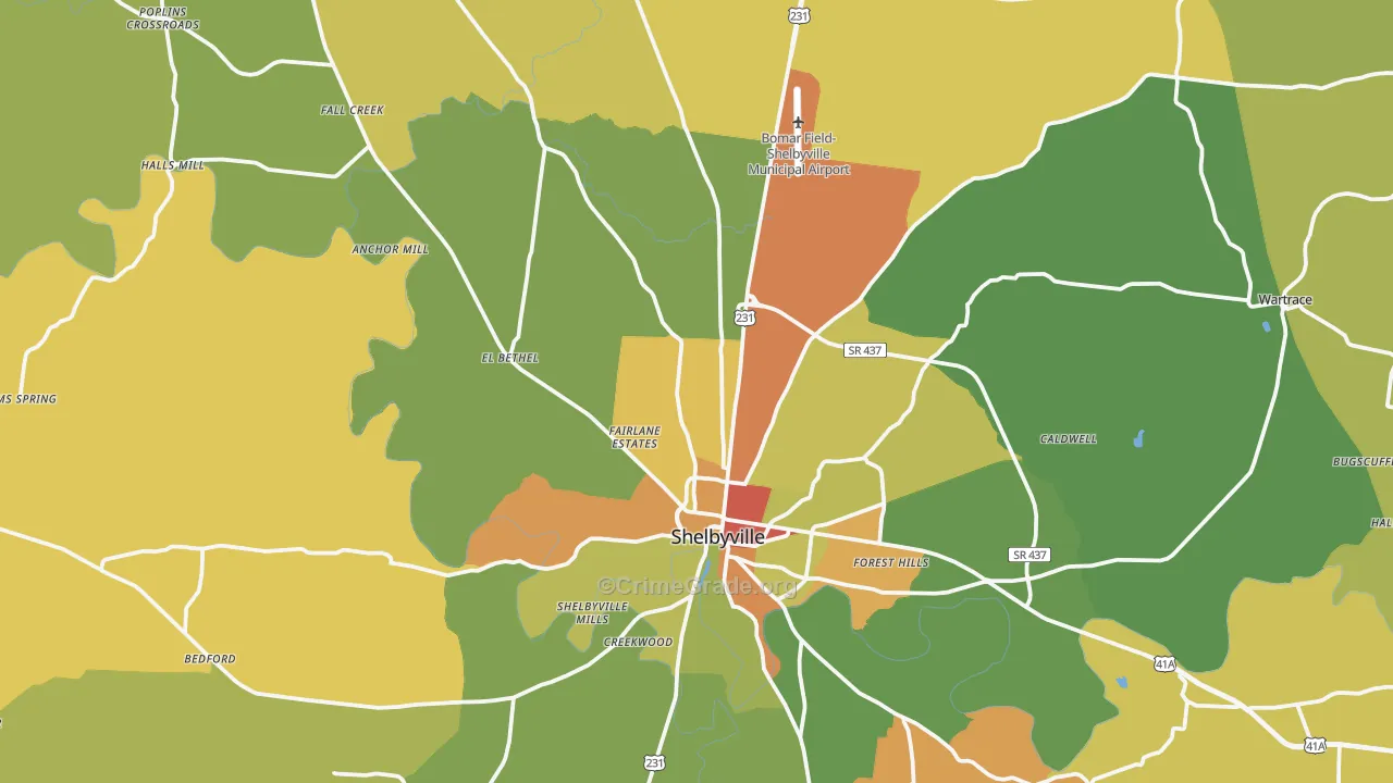 Bedford County, TN Map of Robbery Rates