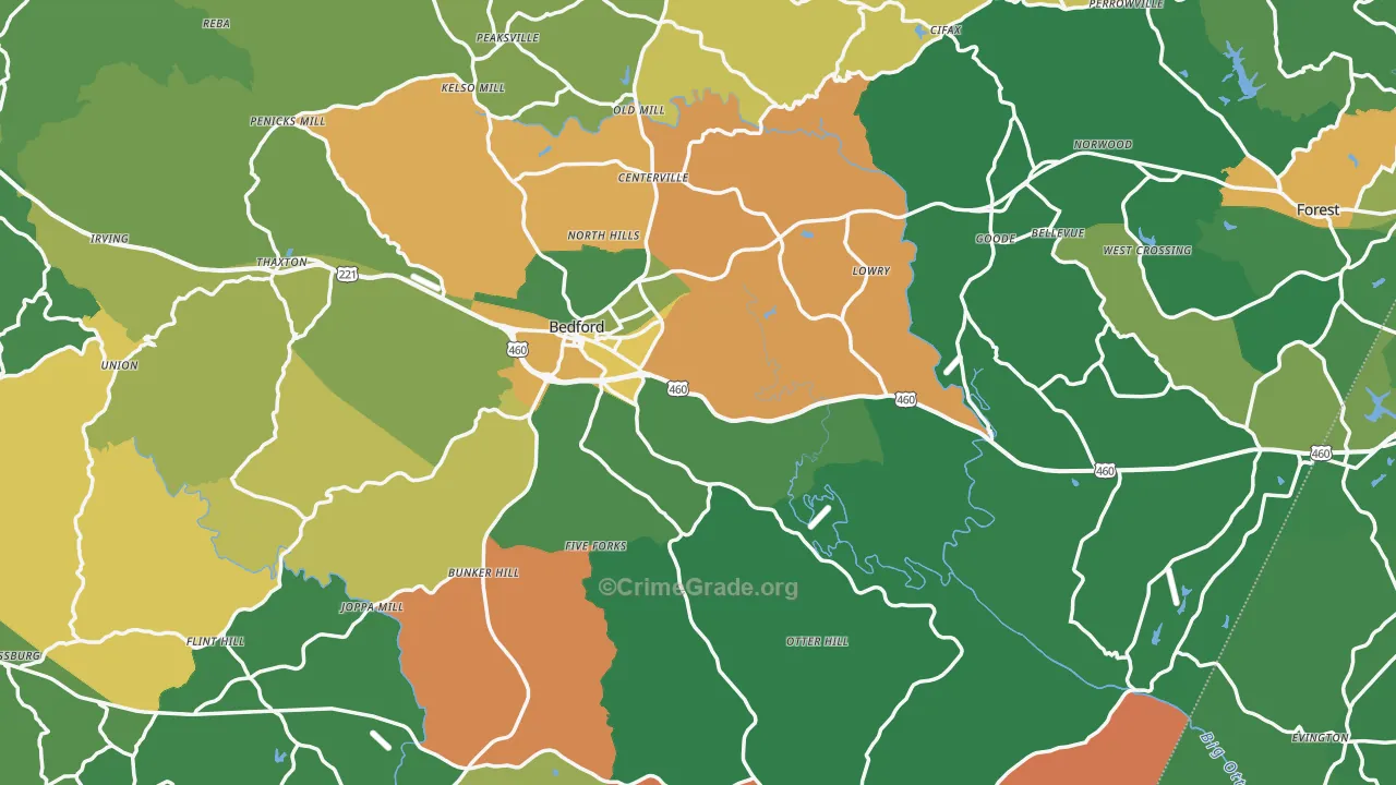 Bedford County, VA Map of Robbery Rates
